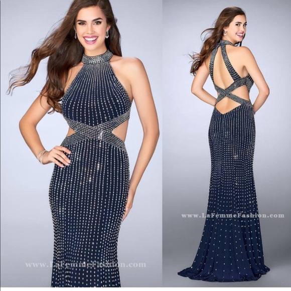 New LA FEMME Mirror Ovary Cutout Formal Gown 2 - Picture 2 of 8